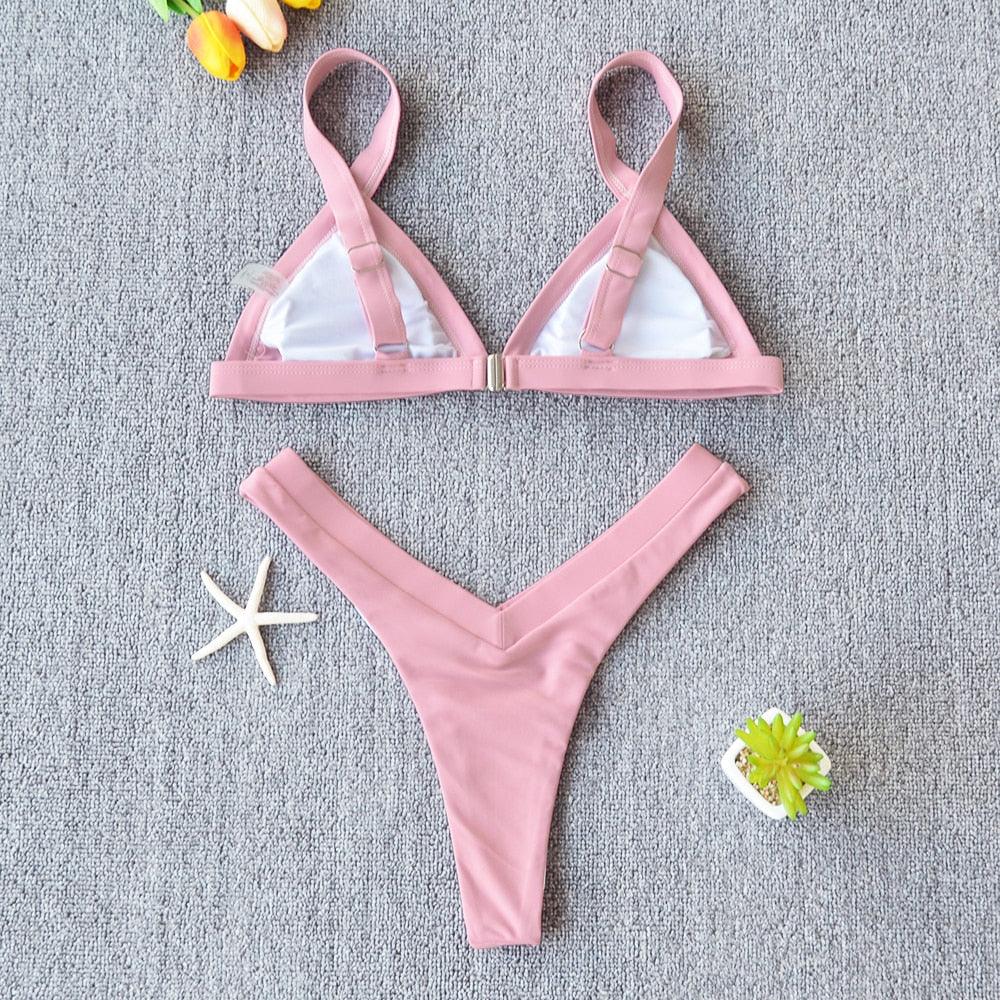 Bikini Solid Swimsuit Women Swimwear Push Up Bikini Set Patchwork Summer Beach Bathing Suit Swim Wear Halter Bikini Swimsuit Beach Swimming Traveling High Leg Bikini
