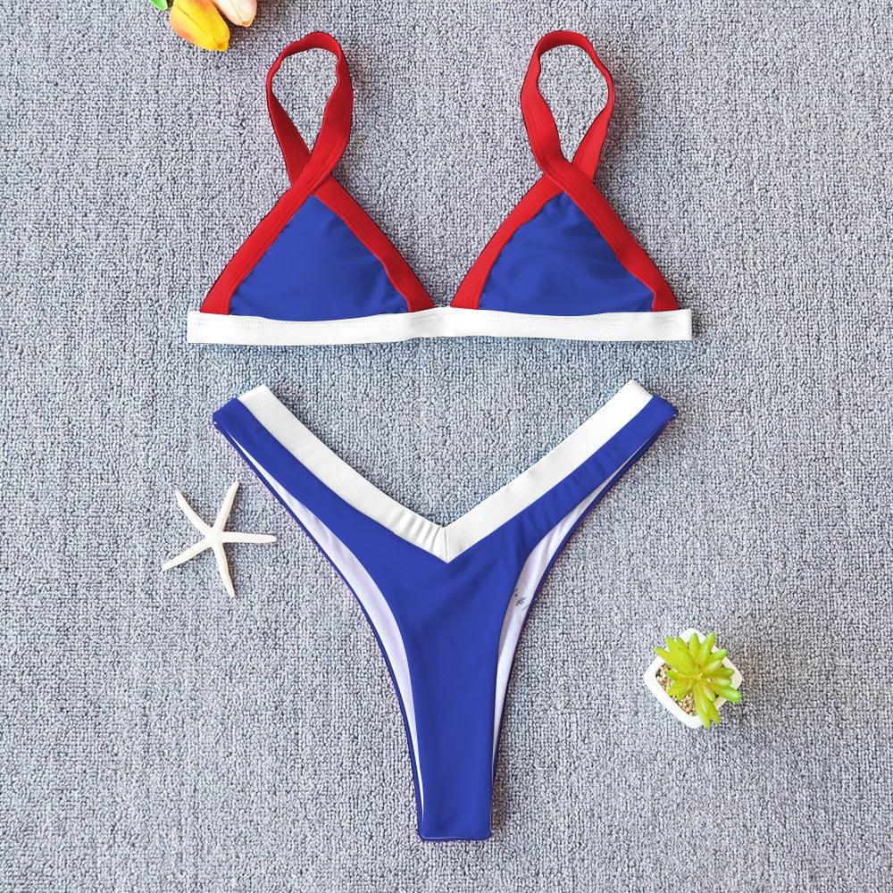 Bikini Solid Swimsuit Women Swimwear Push Up Bikini Set Patchwork Summer Beach Bathing Suit Swim Wear Halter Bikini Swimsuit Beach Swimming Traveling High Leg Bikini