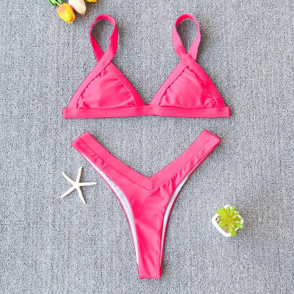 Bikini Solid Swimsuit Women Swimwear Push Up Bikini Set Patchwork Summer Beach Bathing Suit Swim Wear Halter Bikini Swimsuit Beach Swimming Traveling High Leg Bikini