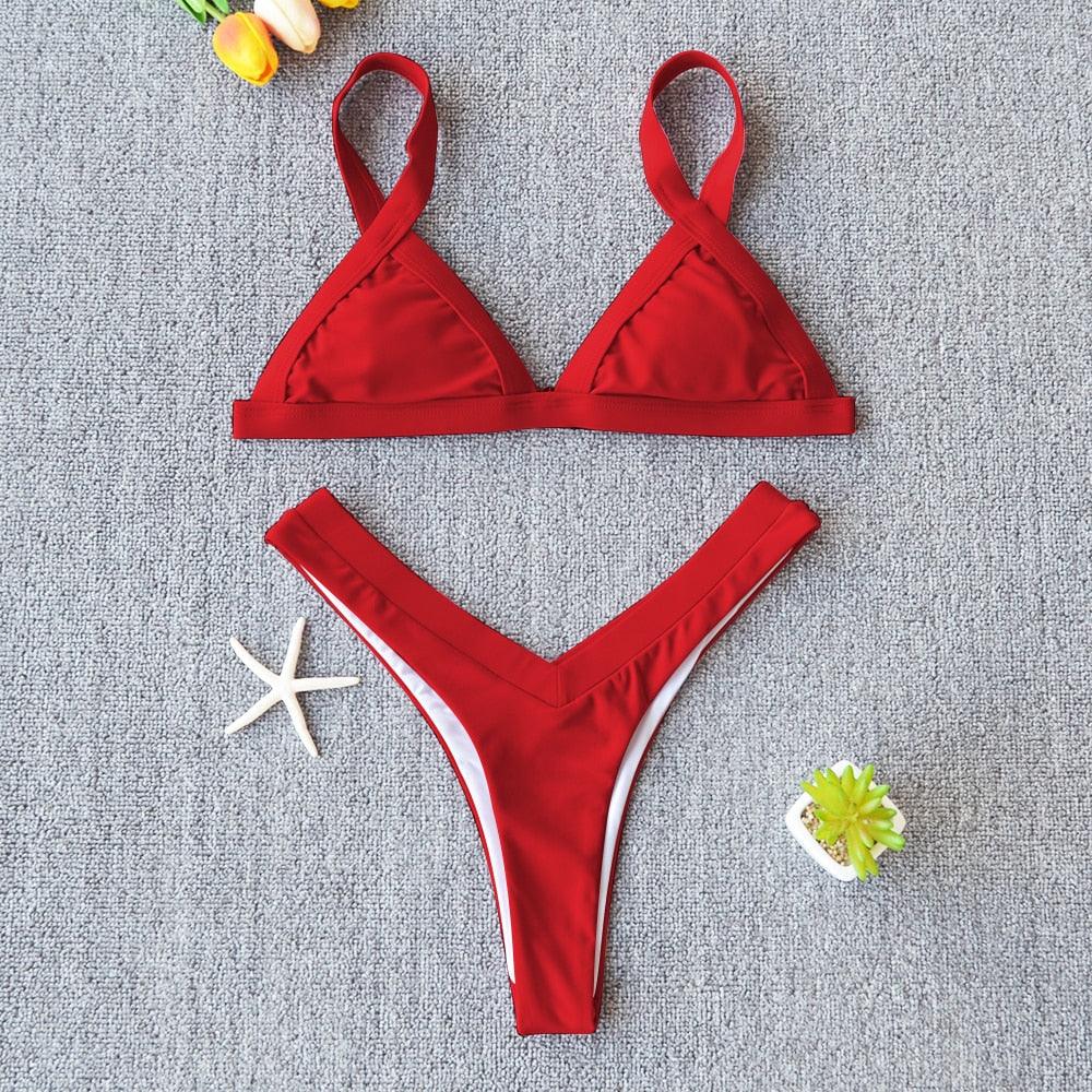 Bikini Solid Swimsuit Women Swimwear Push Up Bikini Set Patchwork Summer Beach Bathing Suit Swim Wear Halter Bikini Swimsuit Beach Swimming Traveling High Leg Bikini