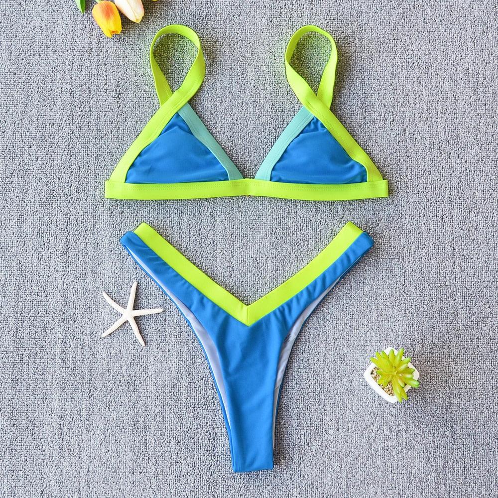 Bikini Solid Swimsuit Women Swimwear Push Up Bikini Set Patchwork Summer Beach Bathing Suit Swim Wear Halter Bikini Swimsuit Beach Swimming Traveling High Leg Bikini