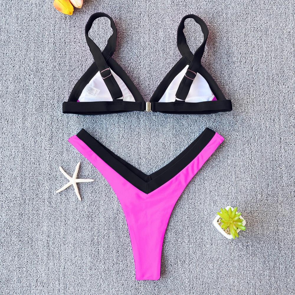 Bikini Solid Swimsuit Women Swimwear Push Up Bikini Set Patchwork Summer Beach Bathing Suit Swim Wear Halter Bikini Swimsuit Beach Swimming Traveling High Leg Bikini
