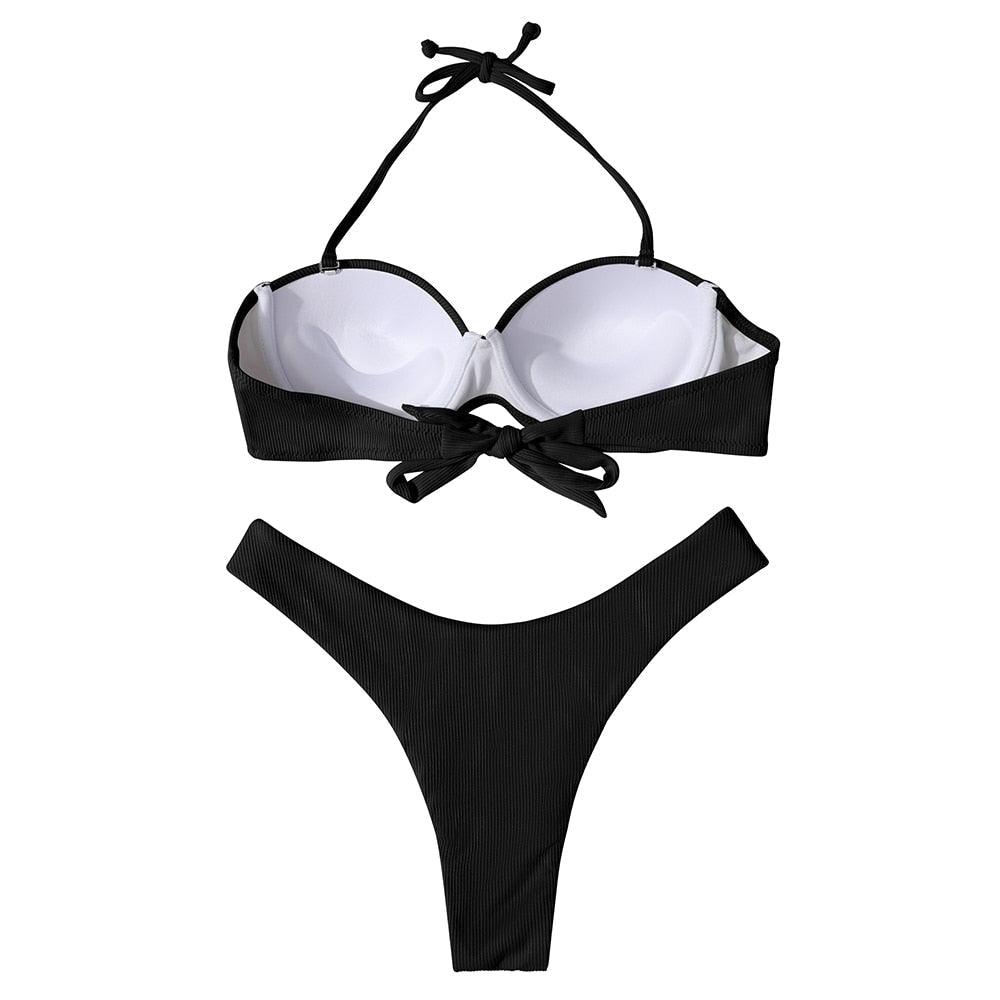 Bikini Swimwear Women Swimsuit Leopard Bikini Set Women's Halter Triangle Bikini Bottom Cheeky Two Piece Swimsuits Push Up Bathing Suit Female Summer Beach Wear