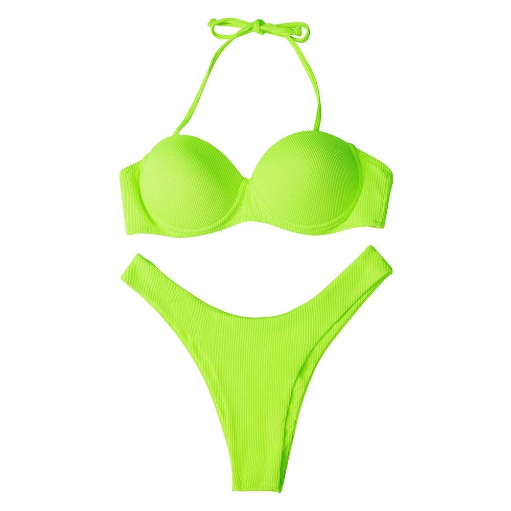 Bikini Swimwear Women Swimsuit Leopard Bikini Set Women's Halter Triangle Bikini Bottom Cheeky Two Piece Swimsuits Push Up Bathing Suit Female Summer Beach Wear
