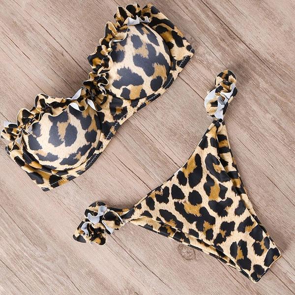 Bikini Swimwear Women Swimsuit Leopard Bikini Set Women's Halter Triangle Bikini Bottom Cheeky Two Piece Swimsuits Push Up Bathing Suit Female Summer Beach Wear