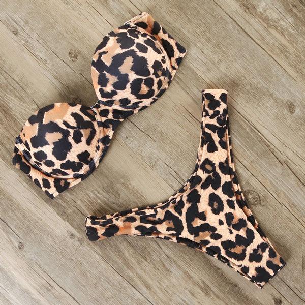 Bikini Swimwear Women Swimsuit Leopard Bikini Set Women's Halter Triangle Bikini Bottom Cheeky Two Piece Swimsuits Push Up Bathing Suit Female Summer Beach Wear