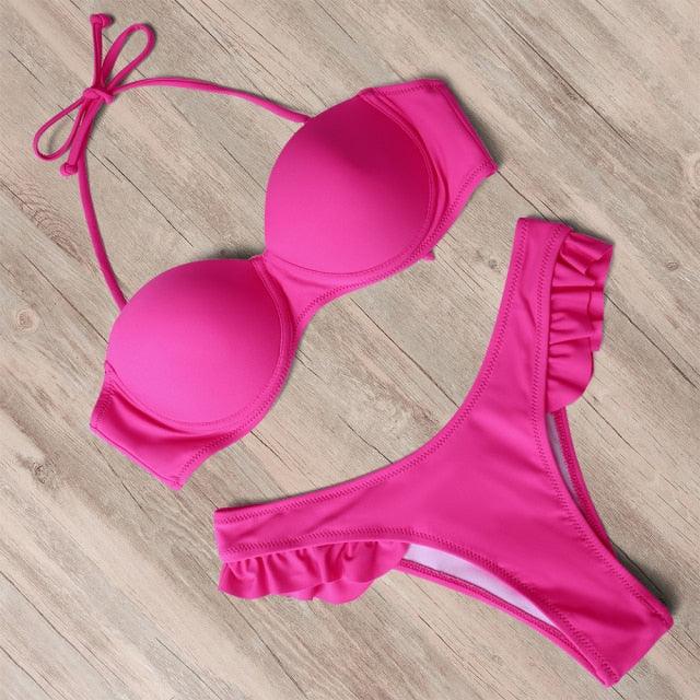 Bikini Swimwear Women Swimsuit Leopard Bikini Set Women's Halter Triangle Bikini Bottom Cheeky Two Piece Swimsuits Push Up Bathing Suit Female Summer Beach Wear