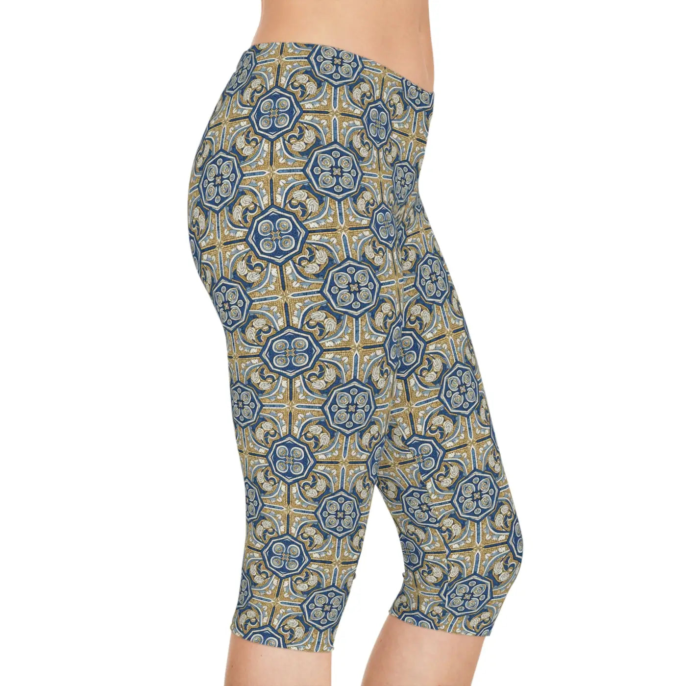 Gold Moroccan Tile Capri Leggings - Yoga Activewear - DipaliZ