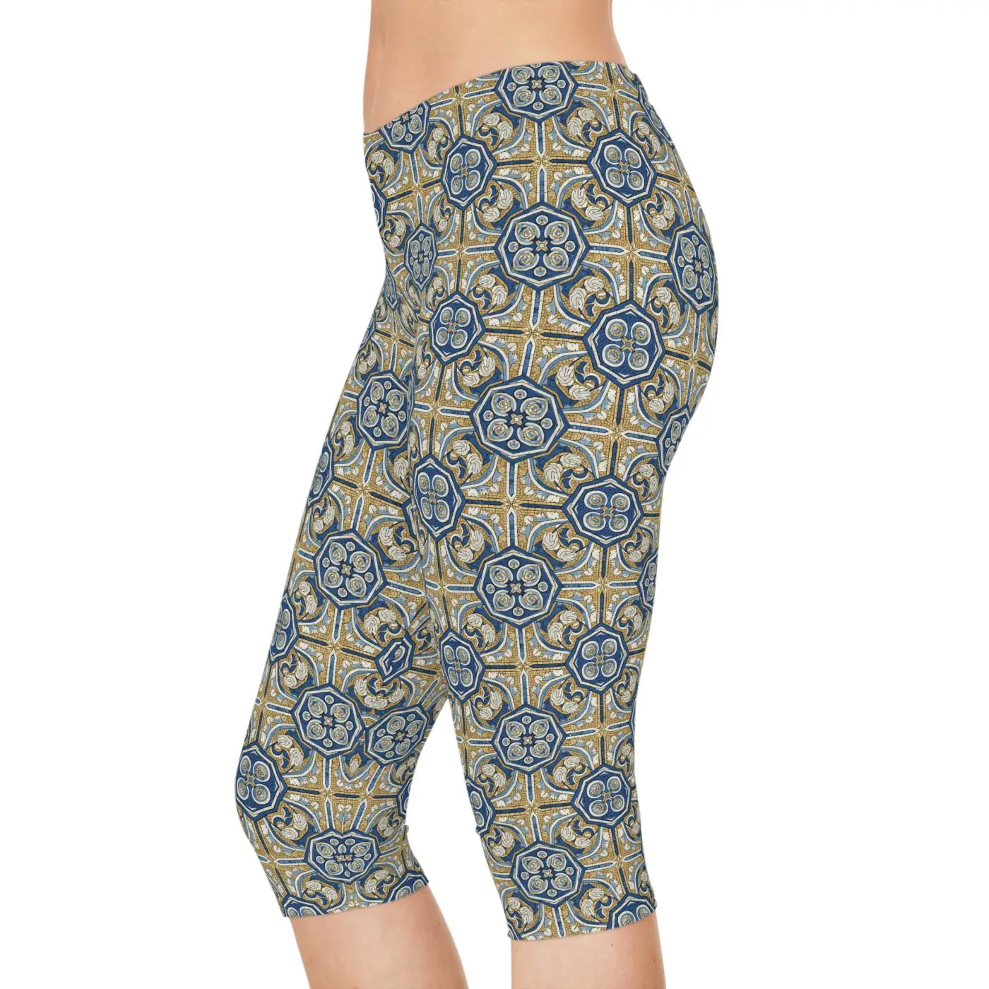 Gold Moroccan Tile Capri Leggings - Yoga Activewear - DipaliZ