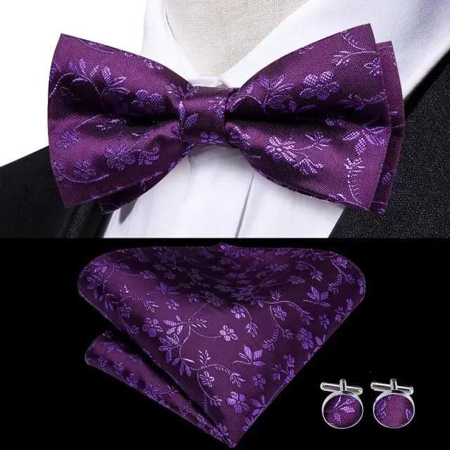 Classic Green Bow Ties Men Silk Butterfly Tie With Pocket Square And Cufflinks Set For Men Elegant Design Wedding Party Bowties Solid Color Gentleman Bow Tie And Pocket Square Cufflink Set