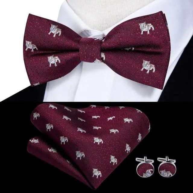 Classic Green Bow Ties Men Silk Butterfly Tie With Pocket Square And Cufflinks Set For Men Elegant Design Wedding Party Bowties Solid Color Gentleman Bow Tie And Pocket Square Cufflink Set