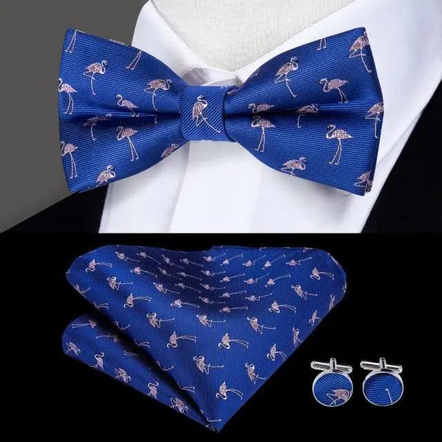 Classic Green Bow Ties Men Silk Butterfly Tie With Pocket Square And Cufflinks Set For Men Elegant Design Wedding Party Bowties Solid Color Gentleman Bow Tie And Pocket Square Cufflink Set