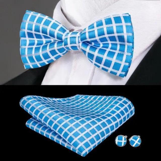 Classic Green Bow Ties Men Silk Butterfly Tie With Pocket Square And Cufflinks Set For Men Elegant Design Wedding Party Bowties Solid Color Gentleman Bow Tie And Pocket Square Cufflink Set