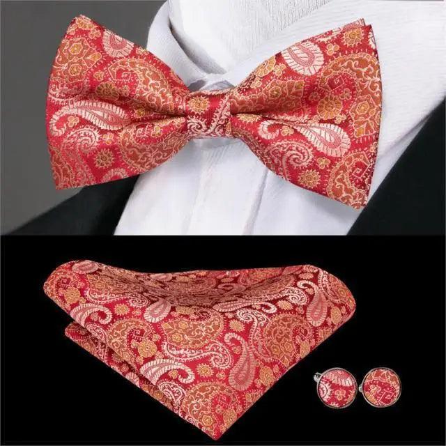 Classic Green Bow Ties Men Silk Butterfly Tie With Pocket Square And Cufflinks Set For Men Elegant Design Wedding Party Bowties Solid Color Gentleman Bow Tie And Pocket Square Cufflink Set