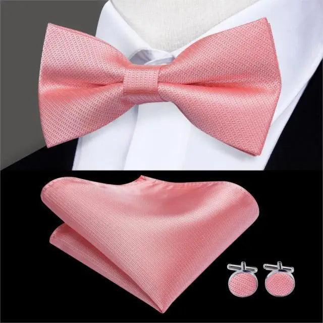 Classic Green Bow Ties Men Silk Butterfly Tie With Pocket Square And Cufflinks Set For Men Elegant Design Wedding Party Bowties Solid Color Gentleman Bow Tie And Pocket Square Cufflink Set