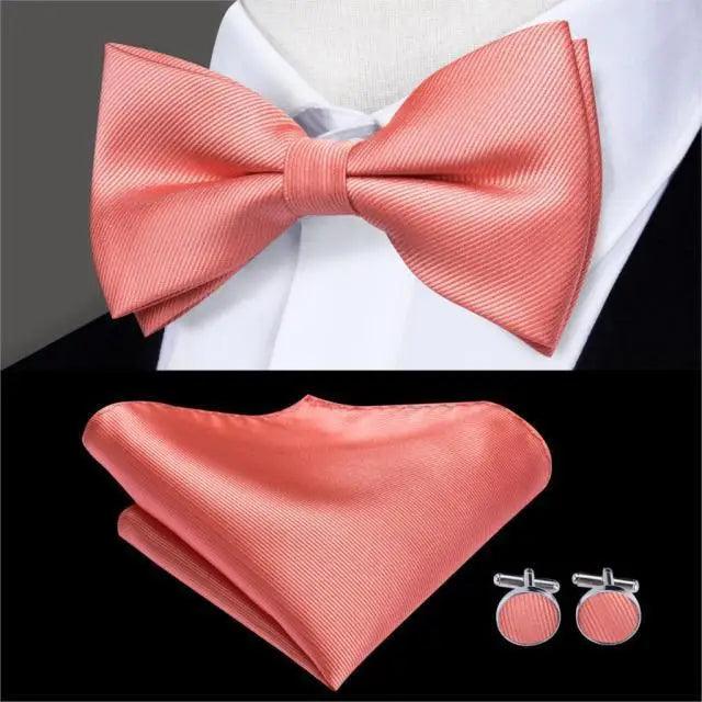 Classic Green Bow Ties Men Silk Butterfly Tie With Pocket Square And Cufflinks Set For Men Elegant Design Wedding Party Bowties Solid Color Gentleman Bow Tie And Pocket Square Cufflink Set