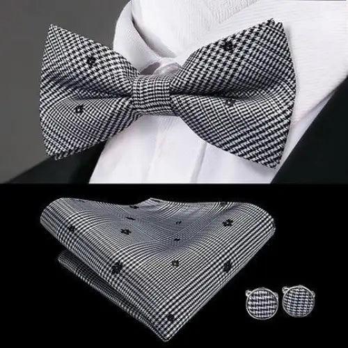 Classic Green Bow Ties Men Silk Butterfly Tie With Pocket Square And Cufflinks Set For Men Elegant Design Wedding Party Bowties Solid Color Gentleman Bow Tie And Pocket Square Cufflink Set