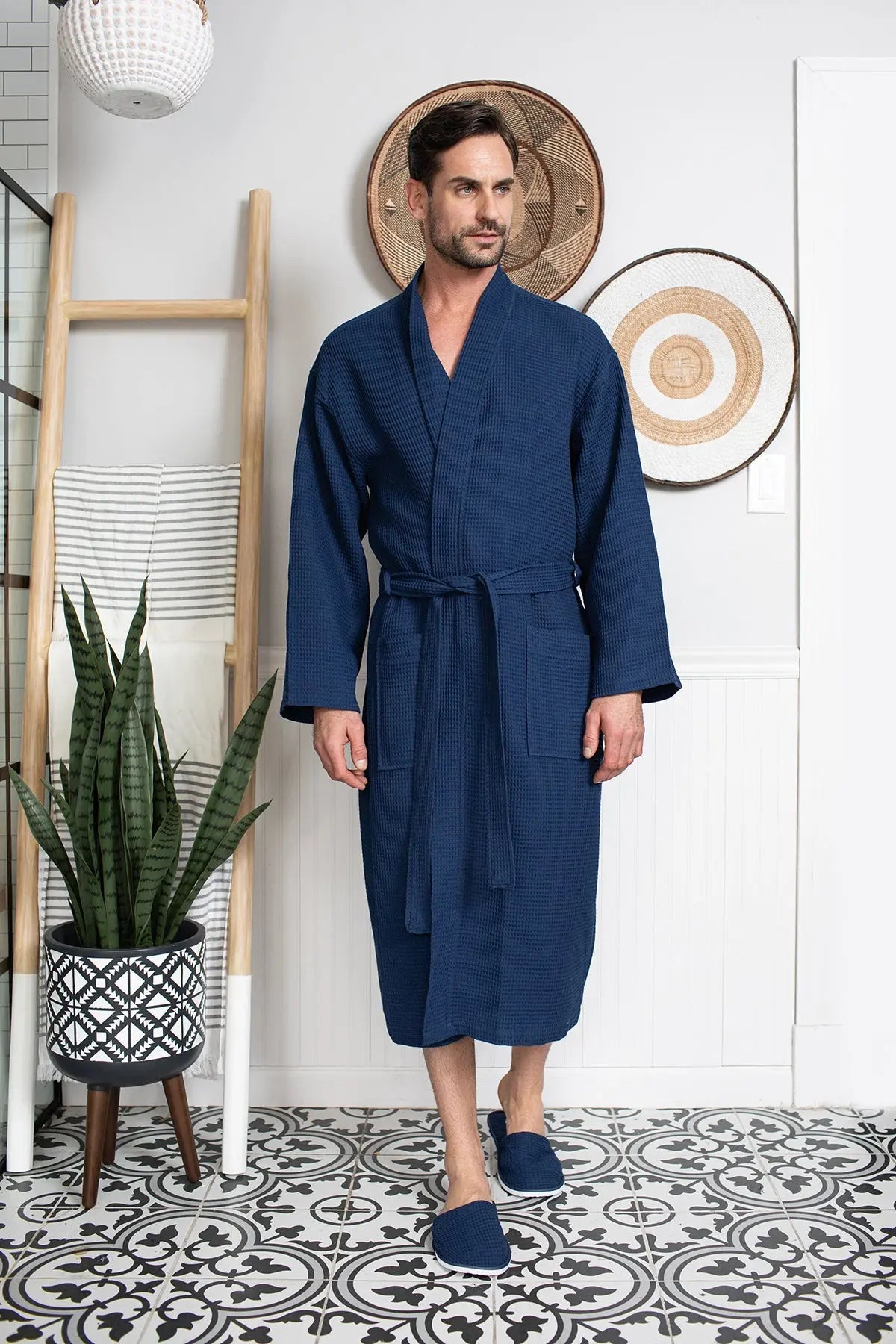 Waffle Spa Bathrobe for Men - Absorbent, Lightweight