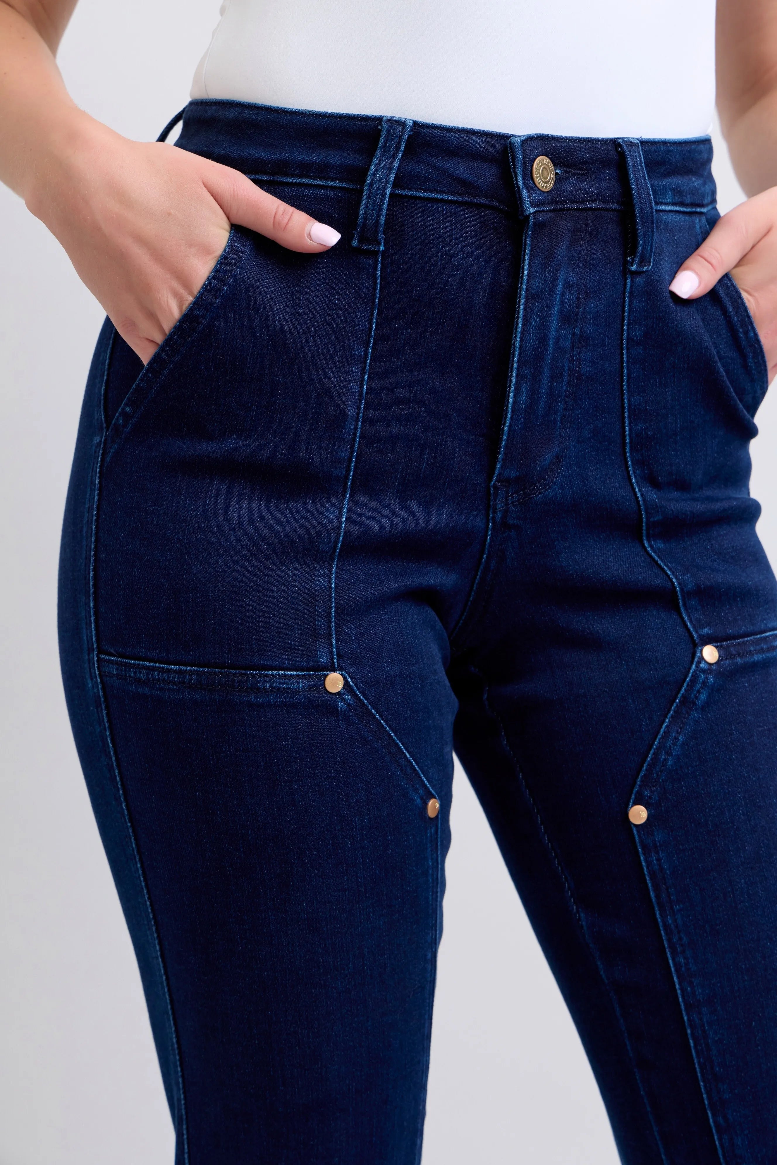 Judy Blue Full Size Hw Work Wear Knee Patch Straight Jeans Plus Size