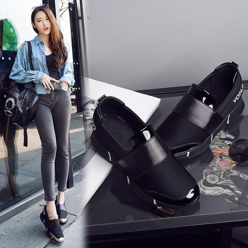 Elegant Black Women Slip-On Casual Thicken Sneakers Soft Soled Slip On Walking Shoes Lightweight Casual Running Sneakers Flats Casual Walking Espadrilles For Women