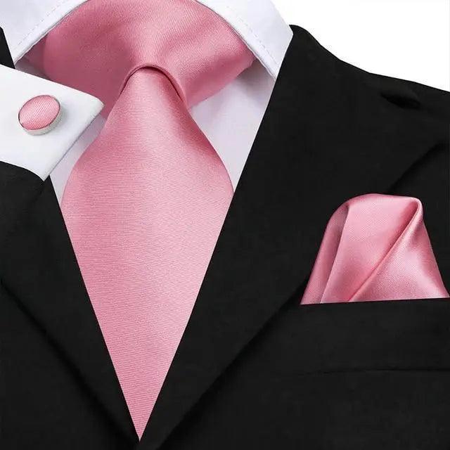 Elegant Pink Silk Necktie Pocket Square Cufflinks Set Elegant Men's Fashion Wedding Ties For Men And Daily Wear Ties