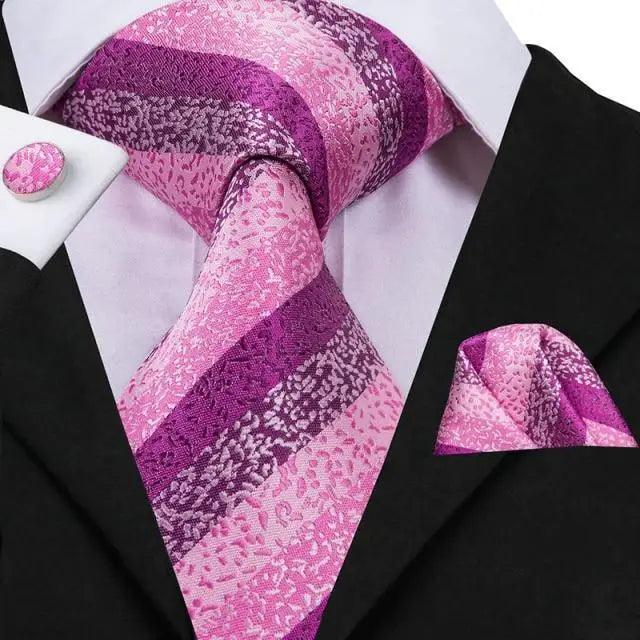 Elegant Pink Silk Necktie Pocket Square Cufflinks Set Elegant Men's Fashion Wedding Ties For Men And Daily Wear Ties