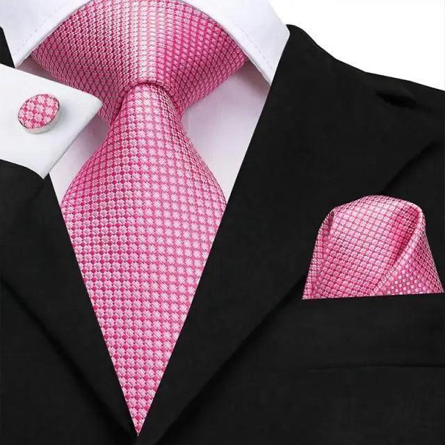 Elegant Pink Silk Necktie Pocket Square Cufflinks Set Elegant Men's Fashion Wedding Ties For Men And Daily Wear Ties