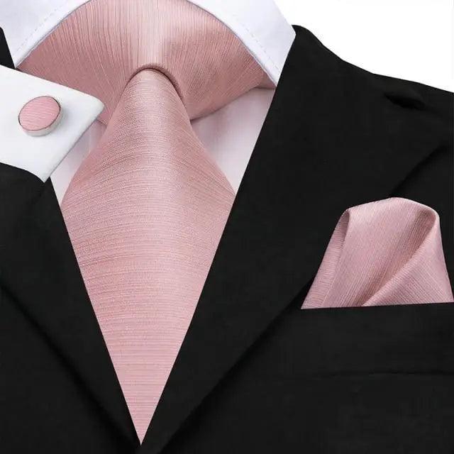 Elegant Pink Silk Necktie Pocket Square Cufflinks Set Elegant Men's Fashion Wedding Ties For Men And Daily Wear Ties