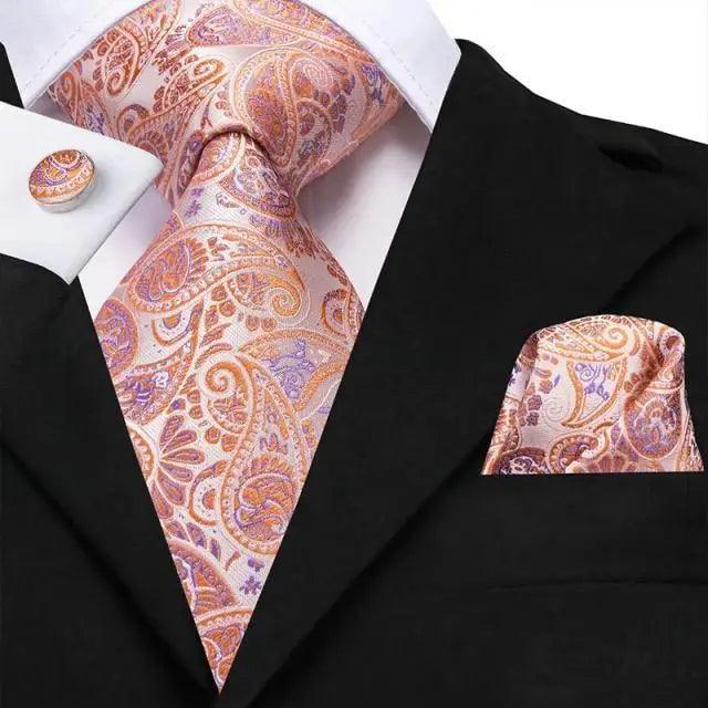 Elegant Pink Silk Necktie Pocket Square Cufflinks Set Elegant Men's Fashion Wedding Ties For Men And Daily Wear Ties