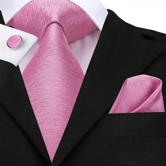 Elegant Pink Silk Necktie Pocket Square Cufflinks Set Elegant Men's Fashion Wedding Ties For Men And Daily Wear Ties