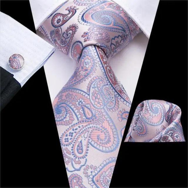 Elegant Pink Silk Necktie Pocket Square Cufflinks Set Elegant Men's Fashion Wedding Ties For Men And Daily Wear Ties