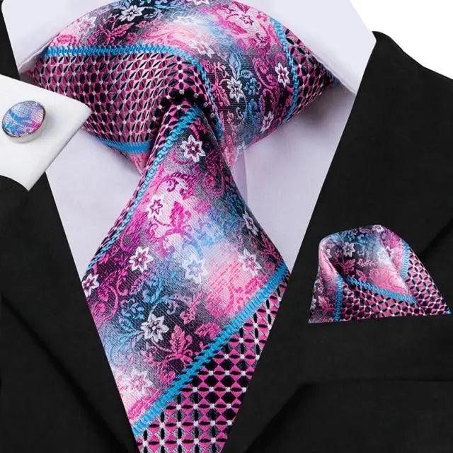 Elegant Pink Silk Necktie Pocket Square Cufflinks Set Elegant Men's Fashion Wedding Ties For Men And Daily Wear Ties