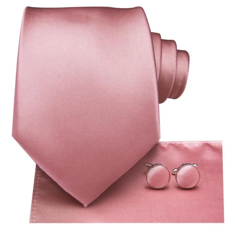 Elegant Pink Silk Necktie Pocket Square Cufflinks Set Elegant Men's Fashion Wedding Ties For Men And Daily Wear Ties