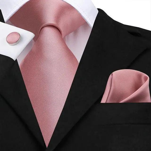 Elegant Pink Silk Necktie Pocket Square Cufflinks Set Elegant Men's Fashion Wedding Ties For Men And Daily Wear Ties
