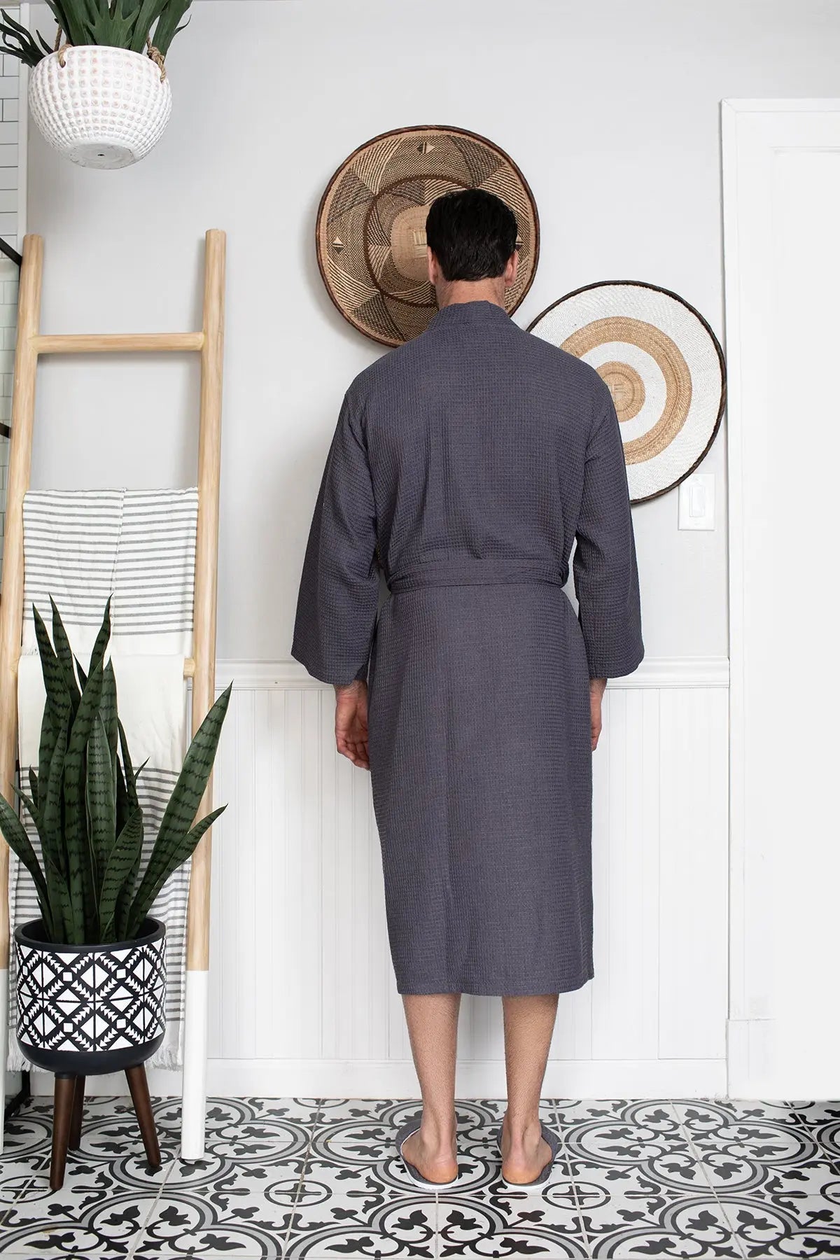 Waffle Spa Bathrobe for Men - Absorbent, Lightweight