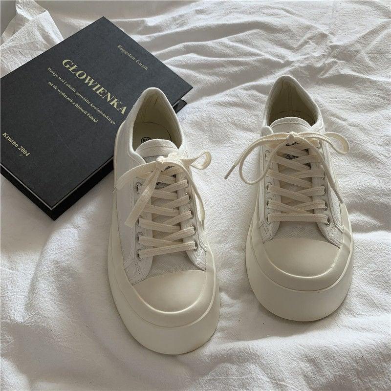 Flat White Sneakers Women's Sports Shoes Platform Vintage Casual Footwear Round Tennis Athletic Canvas Trainers White Sneakers Low Top Canvas Sneakers