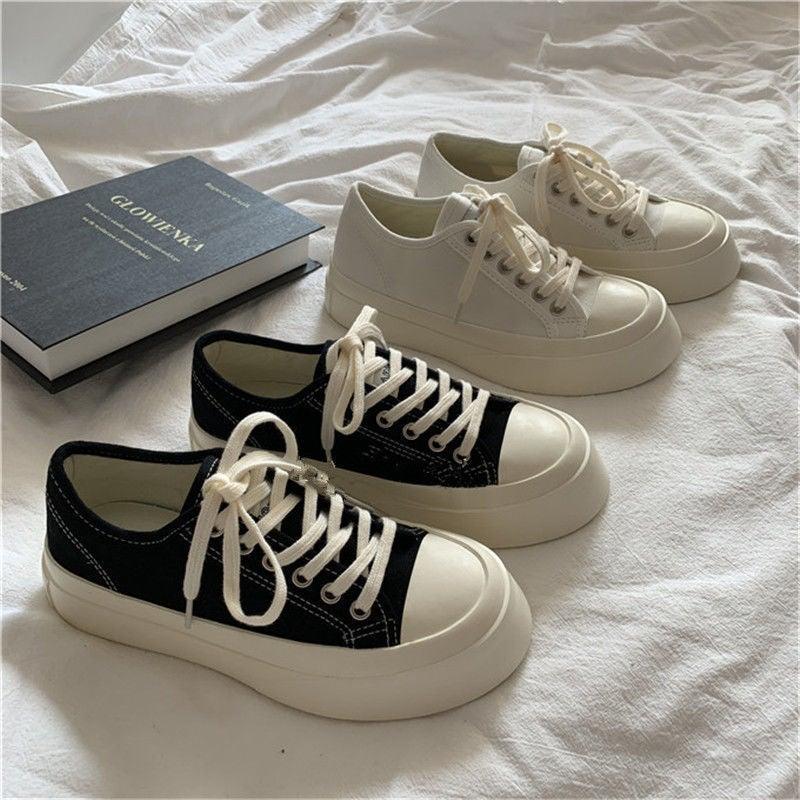 Flat White Sneakers Women's Sports Shoes Platform Vintage Casual Footwear Round Tennis Athletic Canvas Trainers White Sneakers Low Top Canvas Sneakers