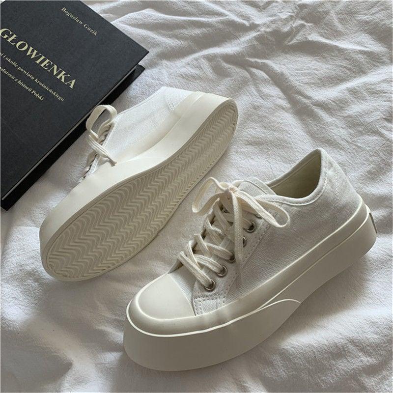 Flat White Sneakers Women's Sports Shoes Platform Vintage Casual Footwear Round Tennis Athletic Canvas Trainers White Sneakers Low Top Canvas Sneakers