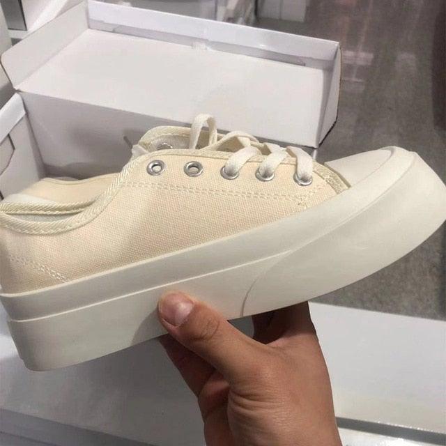 Flat White Sneakers Women's Sports Shoes Platform Vintage Casual Footwear Round Tennis Athletic Canvas Trainers White Sneakers Low Top Canvas Sneakers