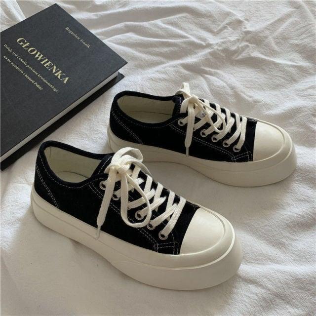 Flat White Sneakers Women's Sports Shoes Platform Vintage Casual Footwear Round Tennis Athletic Canvas Trainers White Sneakers Low Top Canvas Sneakers