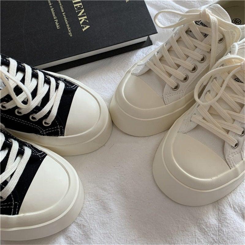 Flat White Sneakers Women's Sports Shoes Platform Vintage Casual Footwear Round Tennis Athletic Canvas Trainers White Sneakers Low Top Canvas Sneakers