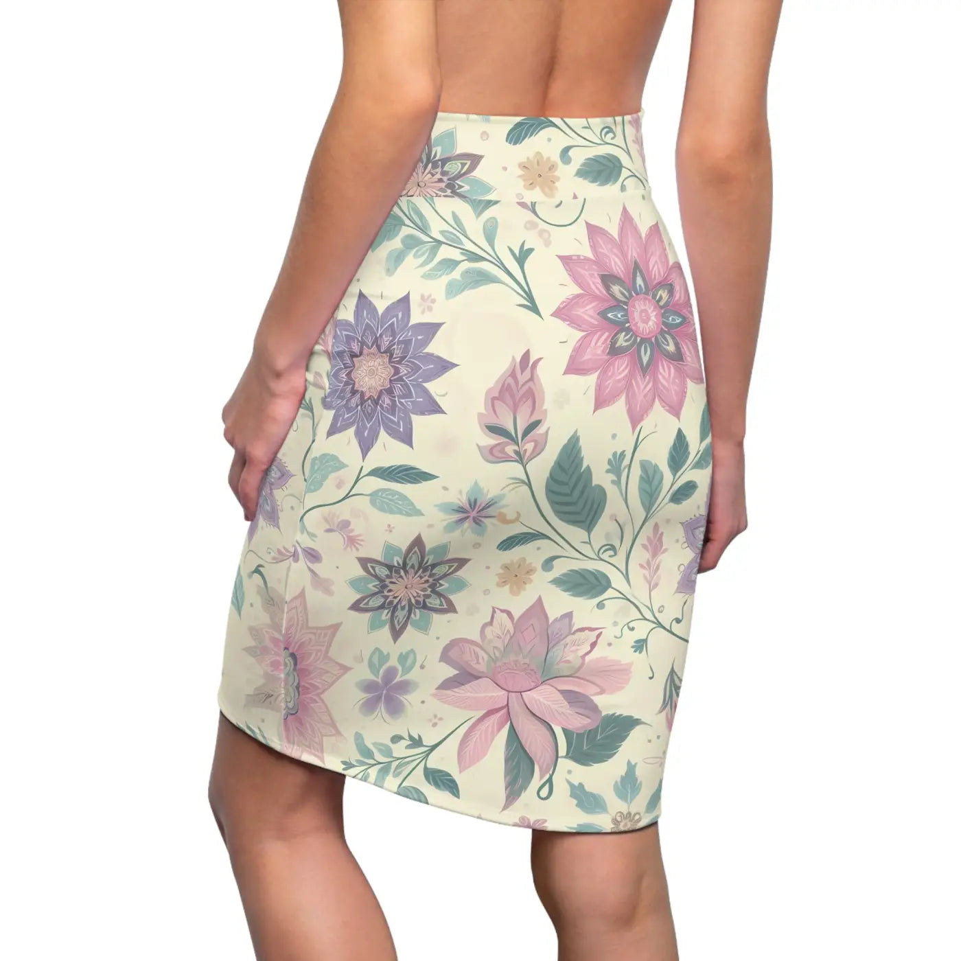 Elegant Spring Pencil Skirt - Vibrant Floral Print - DipaliZ