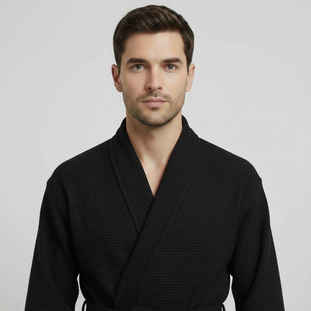 Waffle Spa Bathrobe for Men - Absorbent, Lightweight