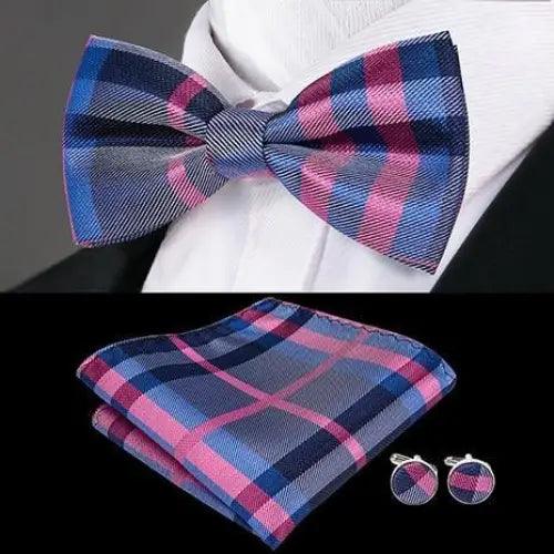 Green Color Silk Butterfly Pre-Tied Bow Tie Pocket Square Cufflinks Suit Set For Men Silk Adjustable Self Bowtie Formal Bowtie Set