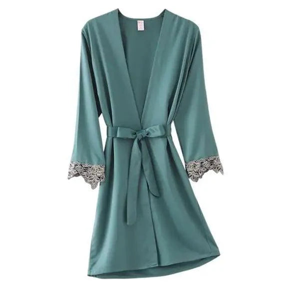 Lightweight Pink Women Sleepwear Classic Design Silk Bathrobe Lace Trim Bridesmaid Bride Party Robes