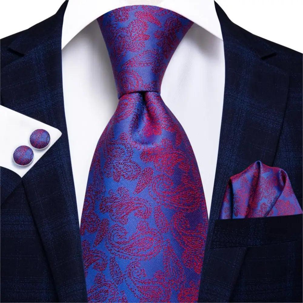 Luxury Men Silk Necktie Pocket Square Matching Handkerchief Cufflinks Set Formal Design Printed Business Necktie For Men