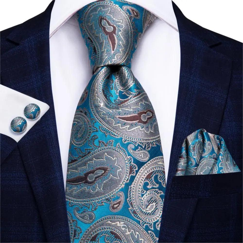 Luxury Men Silk Necktie Pocket Square Matching Handkerchief Cufflinks Set Formal Design Printed Business Necktie For Men
