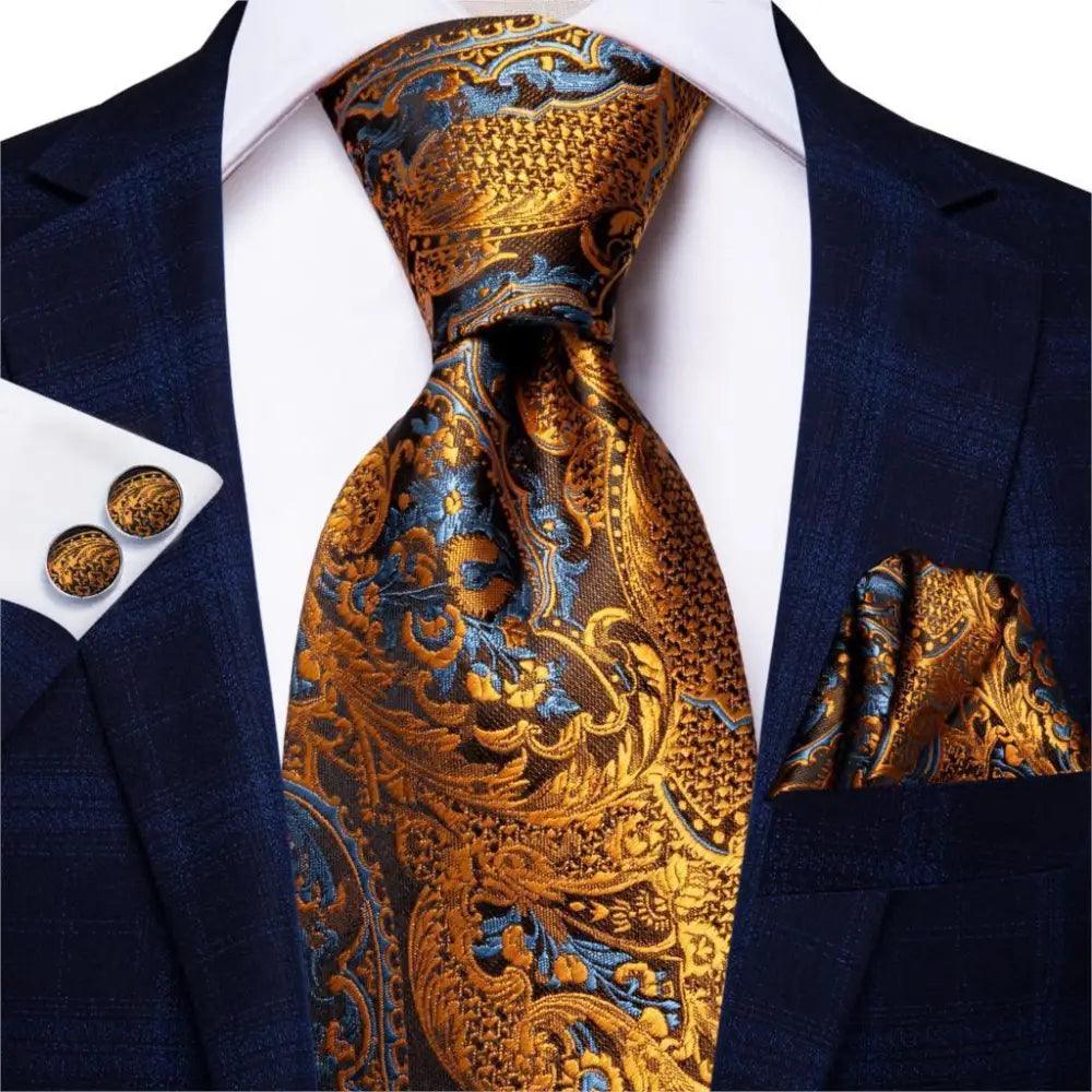 Luxury Men Silk Necktie Pocket Square Matching Handkerchief Cufflinks Set Formal Design Printed Business Necktie For Men