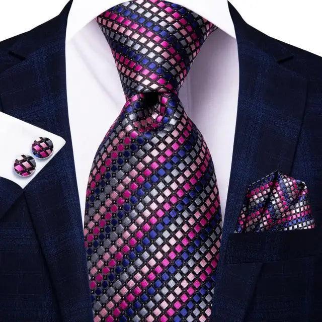 Luxury Men Silk Necktie Pocket Square Matching Handkerchief Cufflinks Set Formal Design Printed Business Necktie For Men