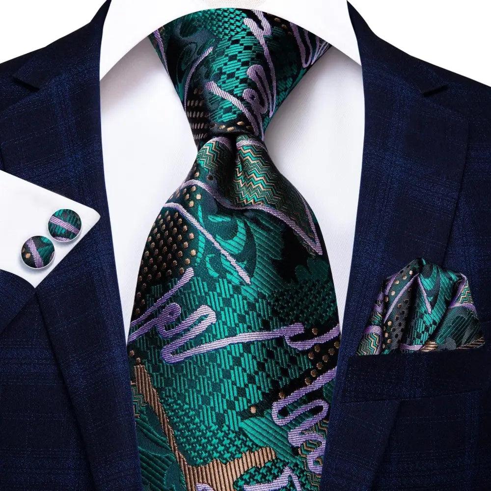 Luxury Men Silk Necktie Pocket Square Matching Handkerchief Cufflinks Set Formal Design Printed Business Necktie For Men